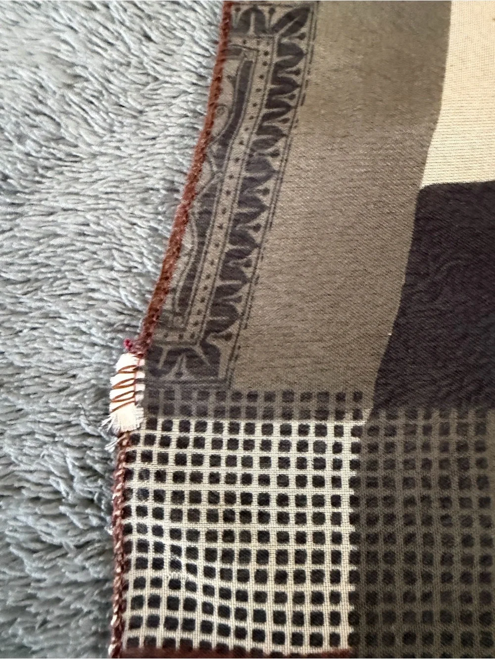 Vintage Geometric Patchwork Throw scarf Orange, Brown & Gray